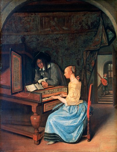 En ung kvinna som spelar cembalo, c1659 av Jan Havickszoon Steen