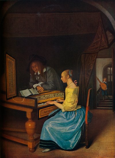 En ung kvinna som spelar cembalo för en ung man, 1659 av Jan Havickszoon Steen