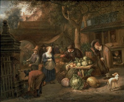 Marknadsscenen (panel) av Jan Havickszoon Steen