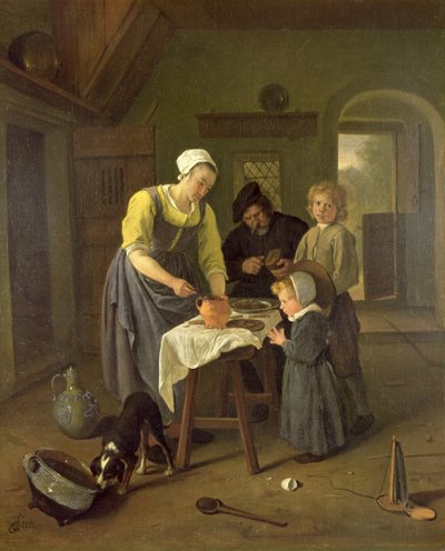 Bondfamiljen vid måltidstiden, c.1665 av Jan Havickszoon Steen