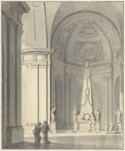 Stor välvd sal med ett gravmonument av Jan Hendrik Troost van Groenendoelen