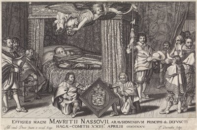 Paradbädd av Prins Maurits, 1625 Bildningar av den store Maurice Nassouii, prins av Arausion, etc. av den avlidne Hague-Comitis XXIII april 1825 (titel på objekt) av Jan Hendriksz. Verstraelen