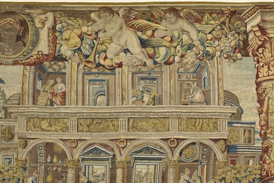 Detalj av slottet och musikerängeln från Vertumnus och Pomona, c.1630 av Jan II Raes