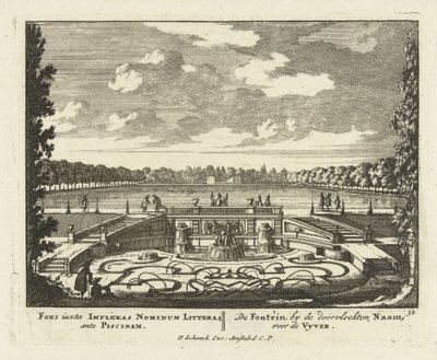 Fontän vid den stora dammen i trädgårdarna i Paleis Het Loo, 1695-1705 av Jan I van Call