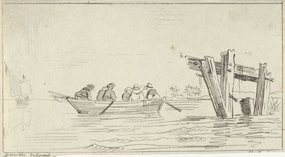 Roddbåt med figurer på en flod av Jan Izaak van Mansvelt