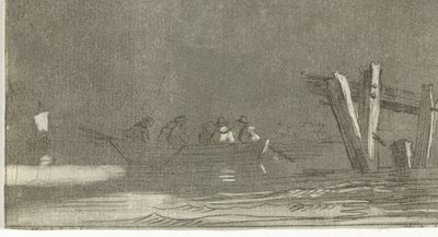 Roddbåt med figurer på en flod av Jan Izaak van Mansvelt