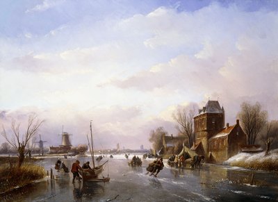 Skridskoåkare i ett fruset landskap, av Jan Jacob Spohler