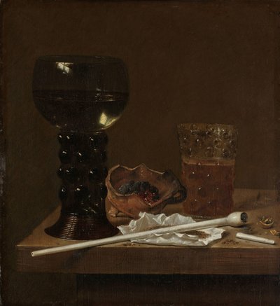 Stilleben med Roemer, ölglas och en pipa av Jan Jansz. van de Velde (III)