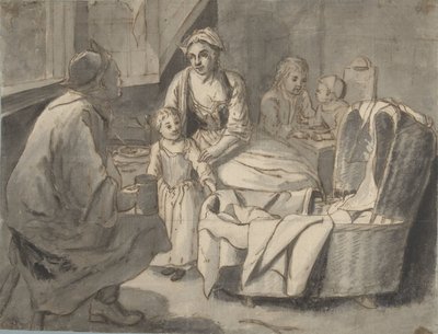 Interiör med barnfamilj av Jan Josef Horemans (II) (possibly)