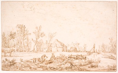En kanal nära en by av Jan Josefsz van Goyen