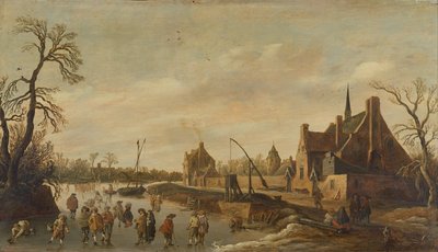 Fruset flodlandskap med skridskoåkare av Jan Josephsz van Goyen