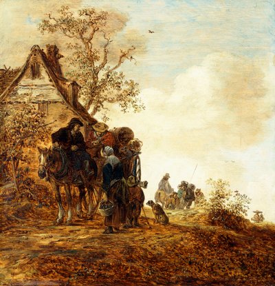 Bönder i en vagn vid en stuga Jan Josephsz, 1651 av Jan Josephsz van Goyen