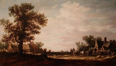 Byscen med hästar och vagnar av Jan Josephsz van Goyen