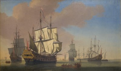 Engelska krigsskepp i en väggård i lugnt väder av Jan Karel Donatus van Beecq