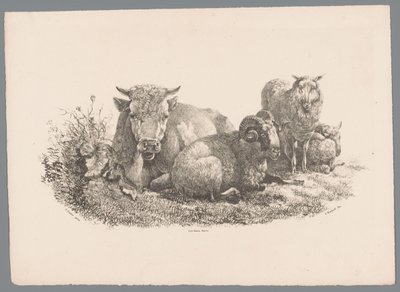 Ko, bagge och två får Beesten Studien av J. Kobell efter Paul Potter Nr. 1 (serietitel) av Jan Kobell (III)