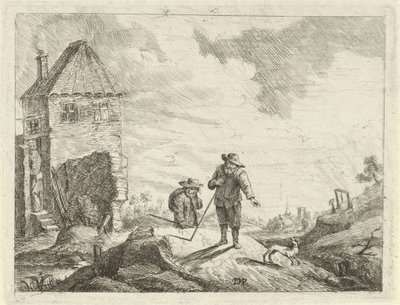 Två bönder med en hund på en landsväg av Jan Lauwryn Krafft (I) (possibly)