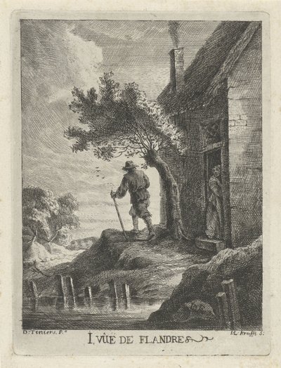 Bondgård vid vattnet 1. Vûë de Flandre (titel på objekt) Views of Flanders (serietitel) av Jan Lauwryn Krafft (I)