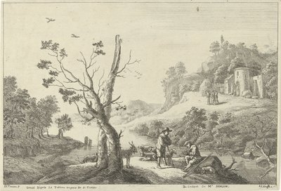 Landskap med en flöjtspelare och en herde av Jan Lauwryn Krafft (I)