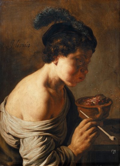 En ungdom blåser på kol. av Jan Lievens