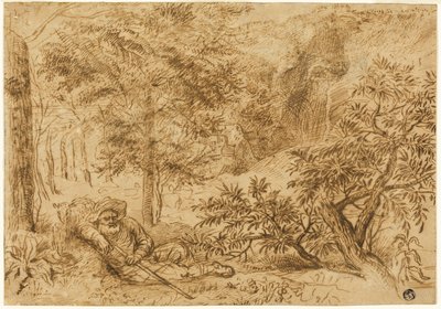 Landskap med herde som sover under träd av Jan Lievens