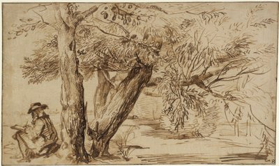 Landskap med en tecknare i skogsbrynet av Jan Lievens