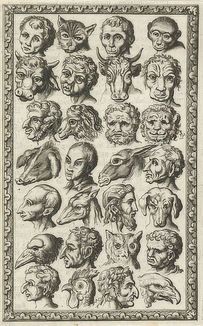 28 huvuden av människor och djur (28 koppen van mensen en dieren). 1682 av Jan Luyken