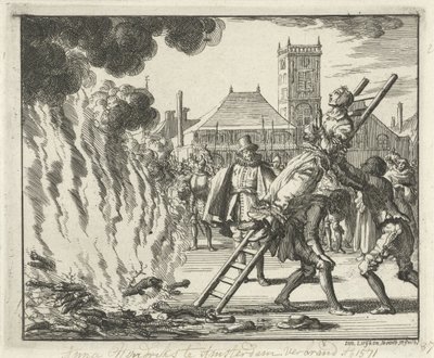 Anneken Hendriks, bunden på en stege, brände i Amsterdam, 1571, 1685 av Jan Luyken