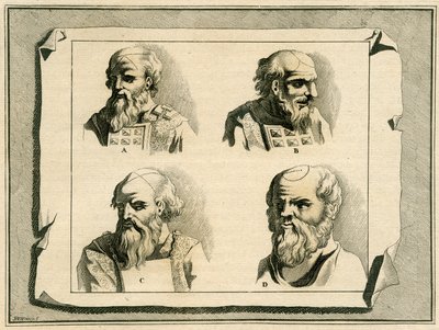 Grekiska bokstäver ritade på översteprästens huvud som en del av invigningssmörjelsen med olja, 1700 av Jan Luyken