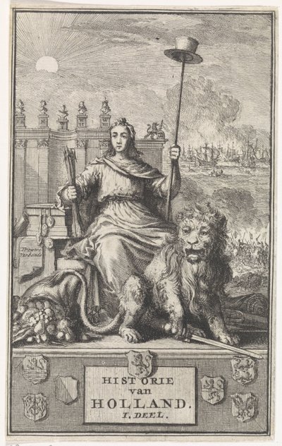 holländsk jungfru Titelsida för: F. de la Neuville, Hollands historia vol. I, 1704 av Jan Luyken