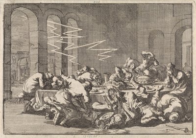 I den polska byn Perzyn dödas 23 personer av blixten under en dopmåltid, 1676 av Jan Luyken