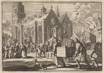 Invånarna i Spires tar i god tro sina möbler till katedralen där de sedan bränns av den franske generalen Monclar, 1689 av Jan Luyken