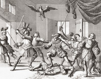 John och Alexander Ruthven, försöker kidnappa eller döda James VI av Skottland av Jan Luyken