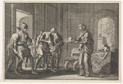 Mamma visar krigare kvarlevorna av hennes uppätna barn under hungersnöden i Jerusalem, 1704. av Jan Luyken