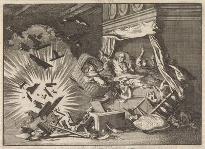 Explosion av en bomb i ett hus på Ebbingestraat i Groningen, 1672 av Jan Luyken