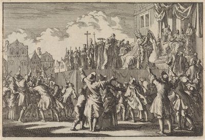 Gatubild i Aberdeen som hånar den katolska religionen, 1689 av Jan Luyken