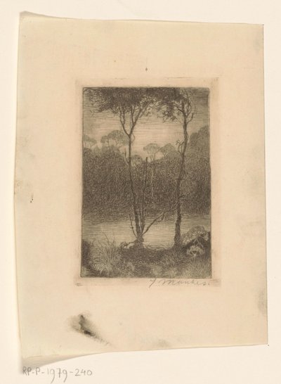 Två träd vid vattnet Streama på natten (originaltitel) av Jan Mankes (signed by artist)
