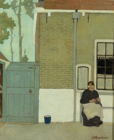 Kvinna framför sitt hus av Jan Mankes