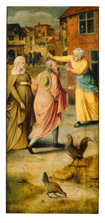 Maria och Josef hittar inget boende i Betlehem av Jan Massys or Metsys
