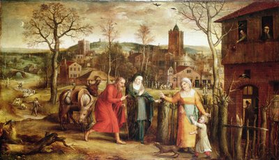 Den heliga familjen vände sig bort från värdshuset, 1500-talet av Jan Massys or Metsys