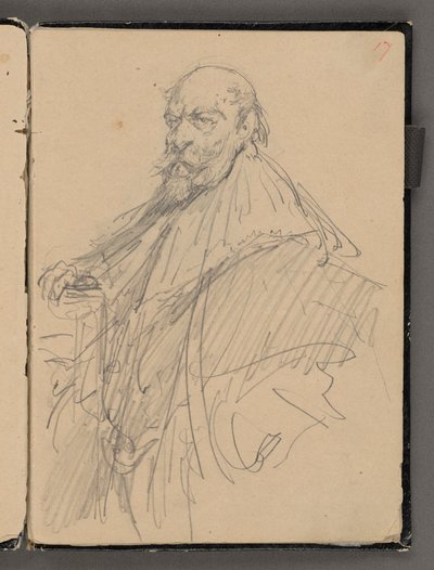 Jan Matejkos skissbok från åren 1861-1863. Enkelsidig teckning. Framsida: skiss av en manlig gestalt i historisk dräkt. av Jan Matejko