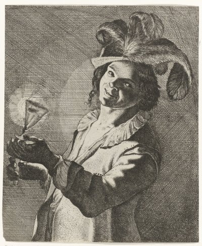 Leende pojke med ett glas i handen av Jan Matham (possibly)