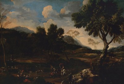 Landskap med en kamp mellan två baggar, ca. 1640. av Jan Miel
