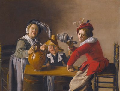 Tre barn som dricker och busar av Jan Miense Molenaer