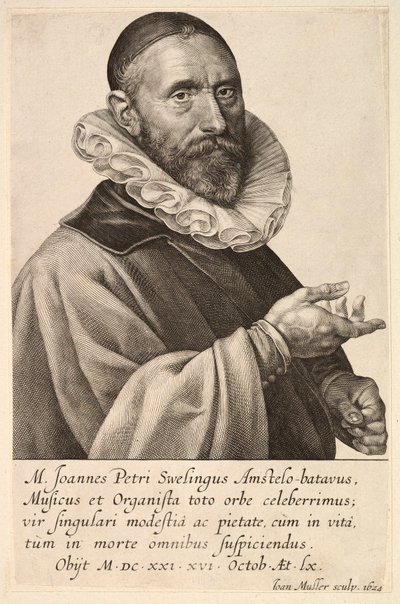 Porträtt av Jans Pietersz Sweelinck, pub. 1624. av Jan Muller