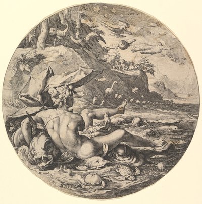 The Fifth Day Dies V, från serien The Creation of the World, ca. 1597. av Jan Muller