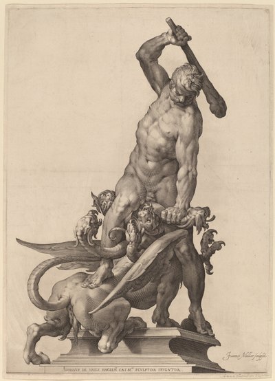 Hercules dödar hydran av Jan Muller after Adriaen de Vries