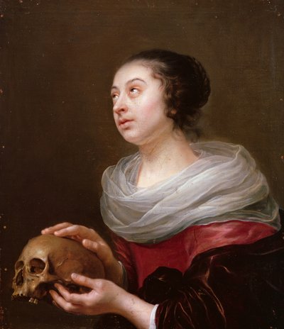 En ung kvinna som håller en skalle, 1640-talet av Jan Olis