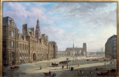 Stadshuset i Paris 1868. Målning av Jan Ostoga De Miodoucheski (Mioduzsewski) (1831 -? ). Olja på duk. Mått: 0,78 x 1,17 m. Paris, Musee Carnavalet - Stadshuset i Paris 1868. Målning av Jan Ostoga av Miodoucheski (Mioduzsewski) (1831-? ). O av Jan Ostoja Mioduszewski