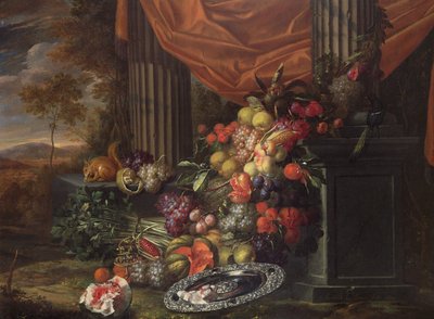Stilleben av frukt i en landskapsmiljö av Jan Pauwel the elder Gillemans