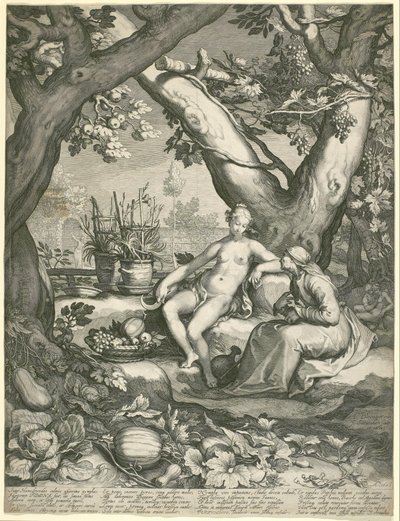 Vertumnus lånar en gammal kvinnas gestalt för att vinna Pomonas kärlek av Jan Pietersz. Saenredam